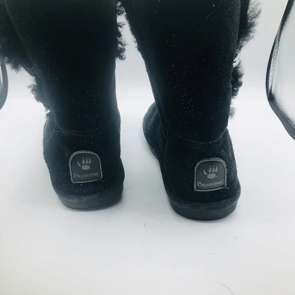 BEARPAW WOMEN'S ABIGAIL PULL ON MID‎ CALF SUEDE WINTER BOOTS sz 7 BLACK
